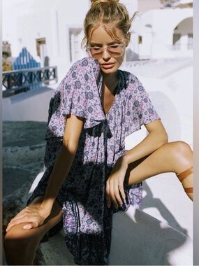 UFTS SPELL Purple kombi Floral Off-Shoulder Mini Dress